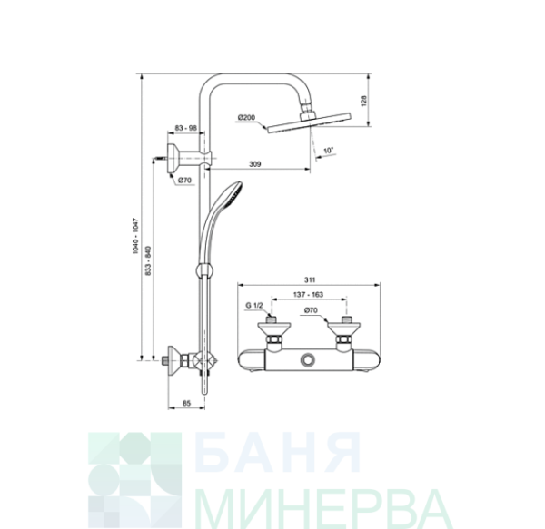 IDEAL STANDARD A6421AA CERATERM 25 Термостатна душ система - Image 2