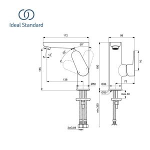 IDEAL STANDARD TYRIA BC160AA Смесител за умивалник с висок лят чучур Хром