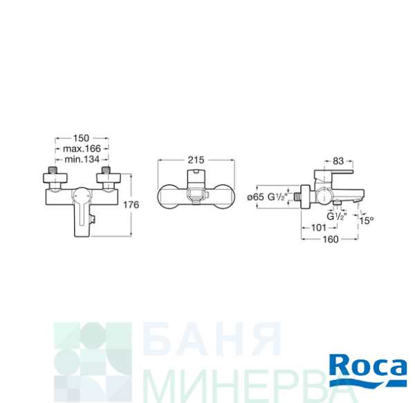 ROCA NAIA A5A0296CN0 СМЕСИТЕЛ ЗА ВАНА-ДУШ - Image 2
