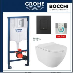 Grohe с Черен бутон и тоалетна Вортекс технология за измиване Bocchi Jet flush rimless