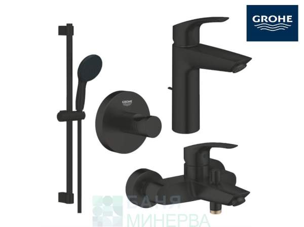 GROHE Комплект Eurosmart Смесители за умивалник и за душ/вана закачалка тръбно окачване и ръчен душ 233222433+333002433+261622433+1024602430