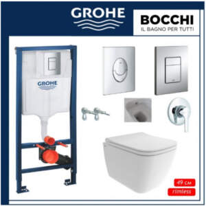 Grohe Хром Бутон и Bocchi Quadro Rimless 49 тоалетна с биде Промо Пакет