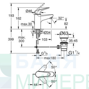 GROHE 23262001 EuroEco Смесител за умивалник 1/2 с изпразните S-size