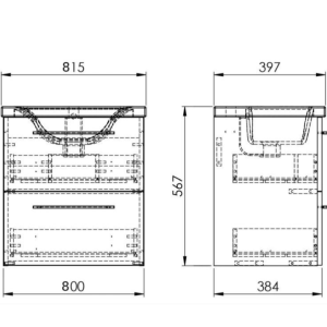 ROCA A852474532 Шкаф Unik Roma Plus Compact 815-395 с две чекмеджета и умивалник Черен мат
