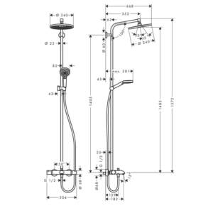 HANSGROHE 27320000 CROMETTA S 240 Душ система 1 jet с термостатичен смесител вана-душ