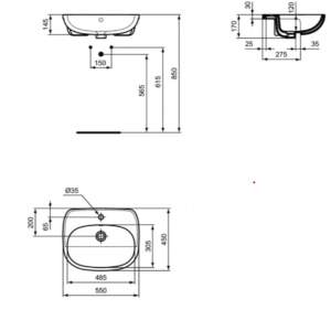 Ideal Standard Tesi T010001 Мивка за полувграждане 55 см.