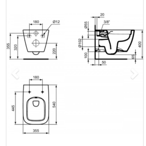 Ideal Standard T534701 IS I.lIFE B Конзолна тоалетна чиния без ринг RimLS+ с бидетна арматура