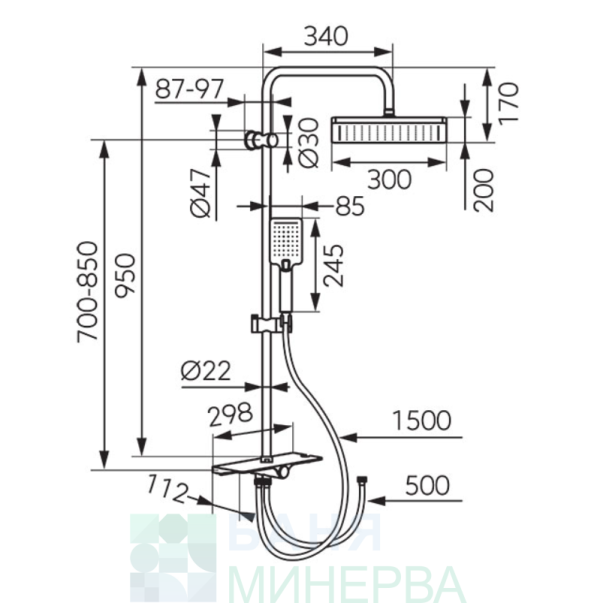 FERRO Kanto Verdeline NP94VL Душ комплект квадратна пита със слушалка без смесител - Image 2