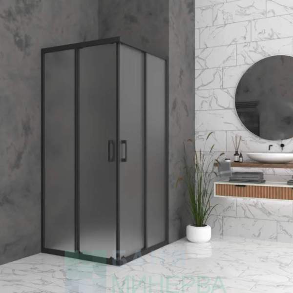 BELLA S 70-70 до 120 см MAT BLACK Квадратна Душ кабина с матирано стъкло и черен обков