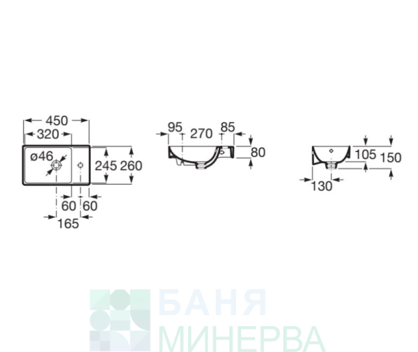 ROCA A327681000 ONA Компактен умивалник за стенен монтаж или за върху мебел 45-26 см - Image 2