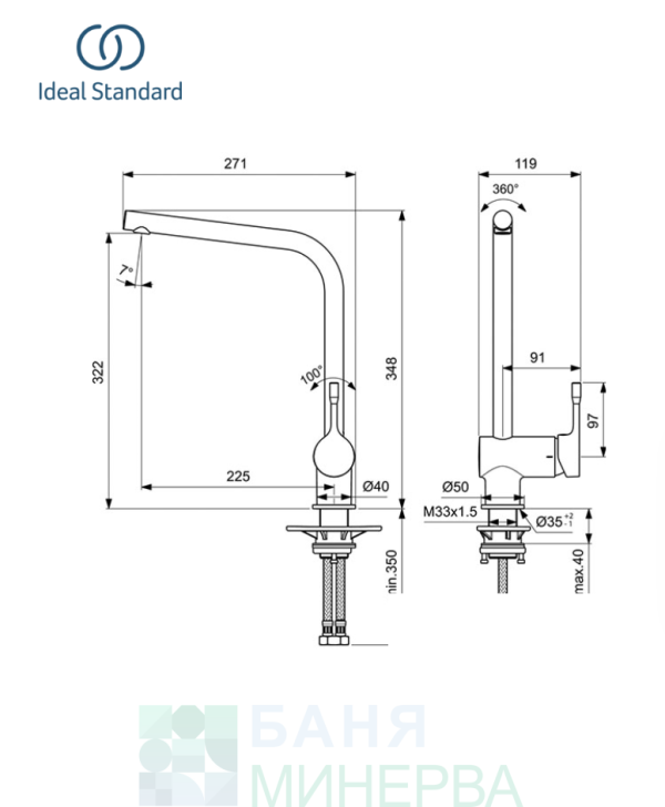 IDEAL STANDARD BC174XG Ceralook Смесител за кухня Черен с висок тръбен чучур - Image 2