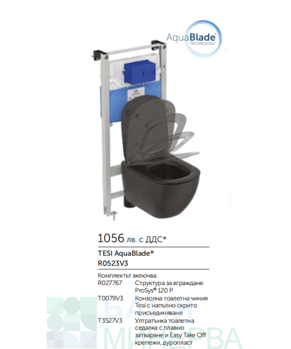 Ideal Standard TESI AquaBlade + R0523V3 WC комплект за вграждане цвят Черна коприна