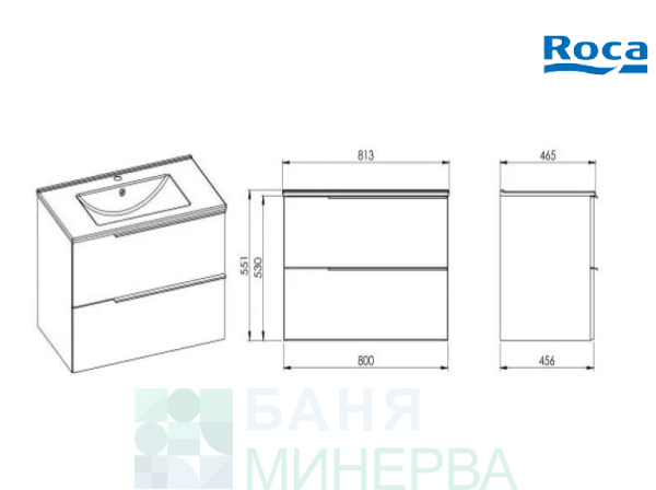 ROCA A852019532 Шкаф Elegant plus 80 matt black с 2 чекмеджета и умивалник - Image 2