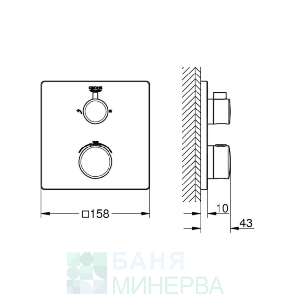 GROHE 1022092430 Grohtherm Термостатен смесител за душ с 2 изхода и вграден превключвател (квадратна розетка) Matt Black - Image 3