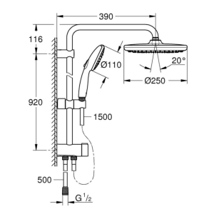 GROHE 26675001 New Tempesta Cosmopolitan 250 Душ система с превключвател тръбно окачване ръчен душ  Tempesta Cosmopolitan 100