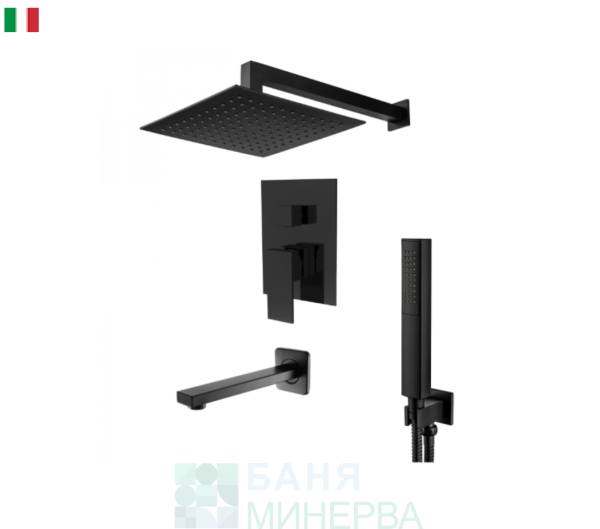 MIRO KD19.653.MB.S Квадратен Душ комплект за вграждане Черен мат с Чучур
