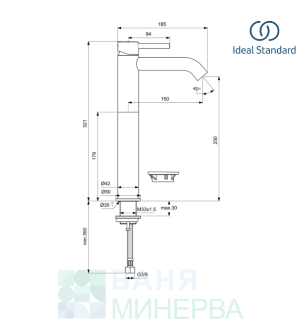 IDEAL STANDARD CERALINE BC269XG Смесител Висок за мивка купа Черен мат Без изпразнител - Image 2