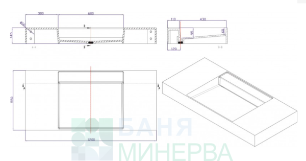 ISTONE SOLID SURFACE ICC 38681 Умивалник 120 см - Image 2