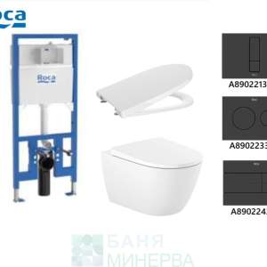 Структура ROCA DUPLO S 90 COMPACT и тоалетна ONA Rimless Vortex с бутон Черен мат по избор