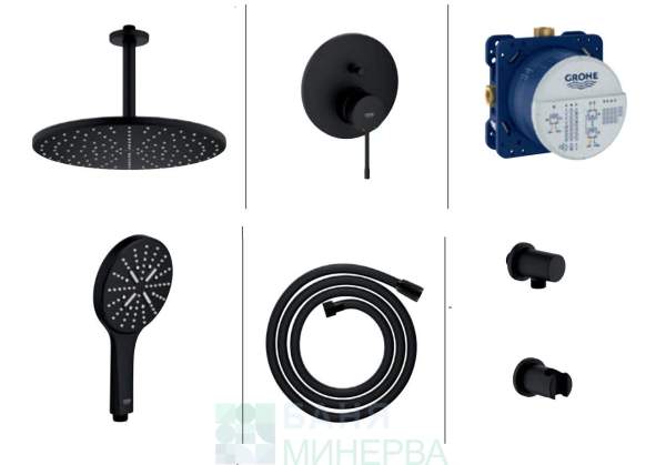 GROHE PHANTOM BLACK Душ система за вграждане с пита от тавана  Rainshower MONO 310 KFO Черен мат