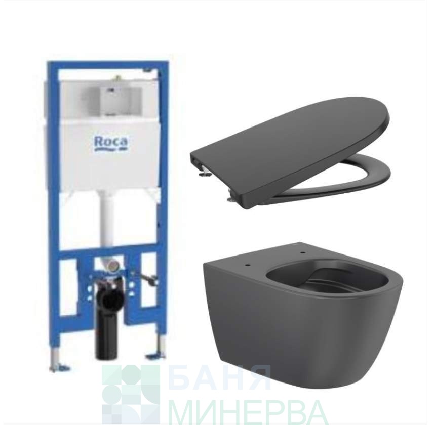 ROCA WC Duplo S 90 и Ona Rimless A346687080 черен мат тоалетна чиния ...