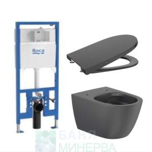 ROCA WC Duplo S 90 и  Ona Rimless A346687080 черен мат тоалетна чиния