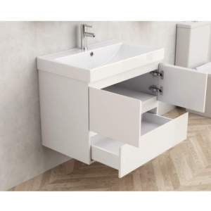 PVC шкаф за баня AMBROGIO-75 9048-75W с умивалник 5053W-76 см