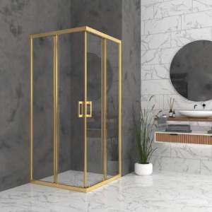 Душ кабина BELLA S 90-90 с златен обков и  прозрачно стъкло с Нано покритие
