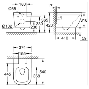 GROHE EURO CERAMIC 39328000 Triple Vortex  Конзолна тоалетна чиния