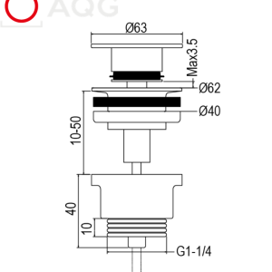 AQG LUCK 400091225 GUN METAL Универсален Клик Клак сифон за мивка