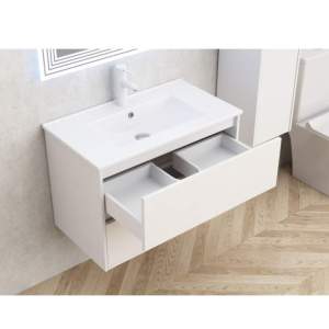 BG 7955 PVC Мебел за баня 80 см с Порцеланов умивалник ICC 8066 Бял Гланц