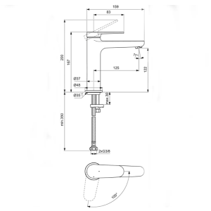 IDEAL STANDARD BD770XG CERAFINE O NUOVO H120 Смесител за мивка Черна коприна без изпразнител