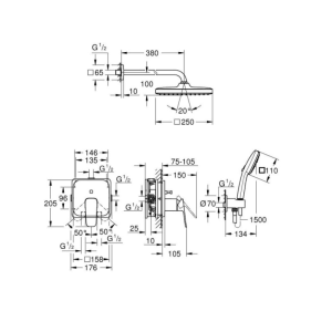 GROHE 1053360000 CUBEO Комплект душ система за вграждане с Tempesta 250