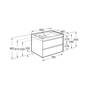 ROCA ONA A851691510 Шкаф с две чекмеджета и умивалник MATT GREY 80 см