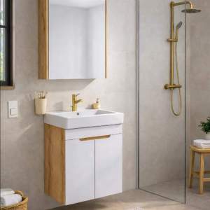 ARVIPO PVC Комплект Долен CASERTA 50 WOOD с вратички + Горен шкаф