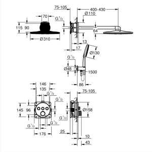 GROHE 34864GN0 GROHTHERM SMARTCONTROL CUBE Душ система за вграждане Цвят Злато